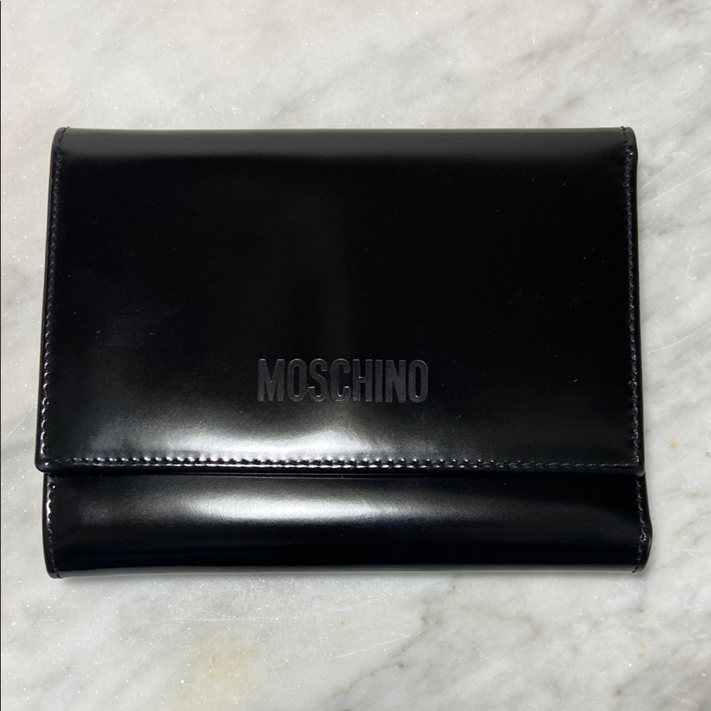 Vintage Moschino Black Multicolored Leather Foldable Wallet